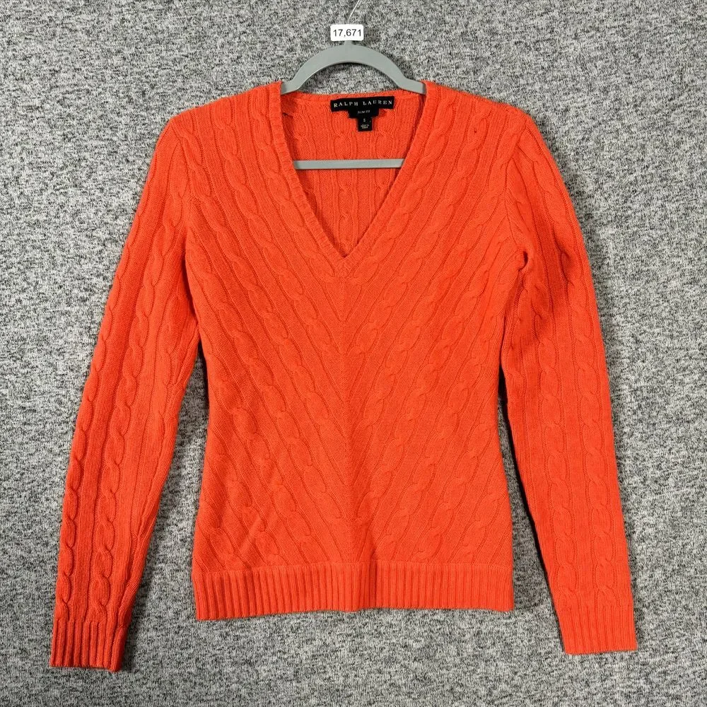 Ralph Lauren Black Label Women's Size Small Orange Cashmere Slim Fit Sweater